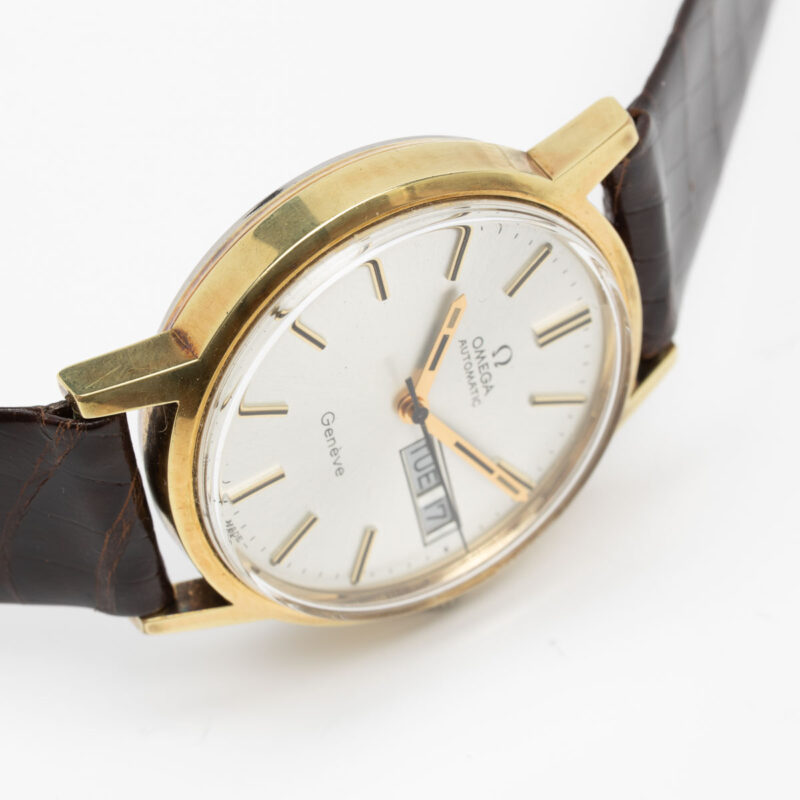 Omega Genève day/date from 1972 Ref. 166.0117. Automatic movement. Gold plated case. White dial.
