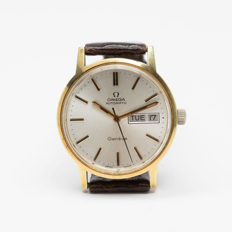Omega Genève day/date from 1972 Ref. 166.0117. Automatic movement. Gold plated case. White dial.