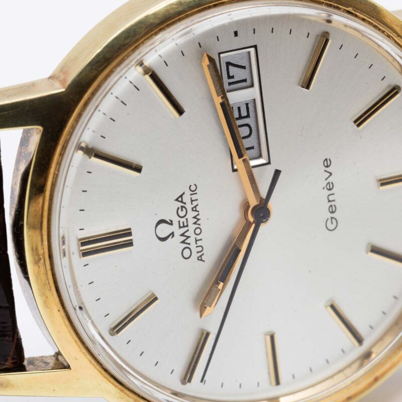 Omega Genève day/date from 1972 Ref. 166.0117. Automatic movement. Gold plated case. White dial.