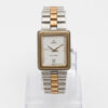 Square Omega Seamaster from 1984 Ref. 396.1004. Quartz movment. Gold bezel and white dial.