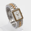 Square Omega Seamaster from 1984 Ref. 396.1004. Quartz movment. Gold bezel and white dial.