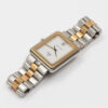 Square Omega Seamaster from 1984 Ref. 396.1004. Quartz movment. Gold bezel and white dial.