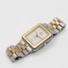 Square Omega Seamaster from 1984 Ref. 396.1004. Quartz movment. Gold bezel and white dial.