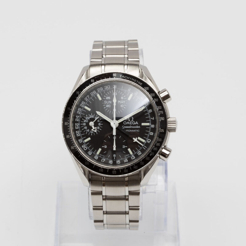 Omega Speedmaster triple calendar Ref. 3520.50. Automatic movement. Back dial and black bezel.