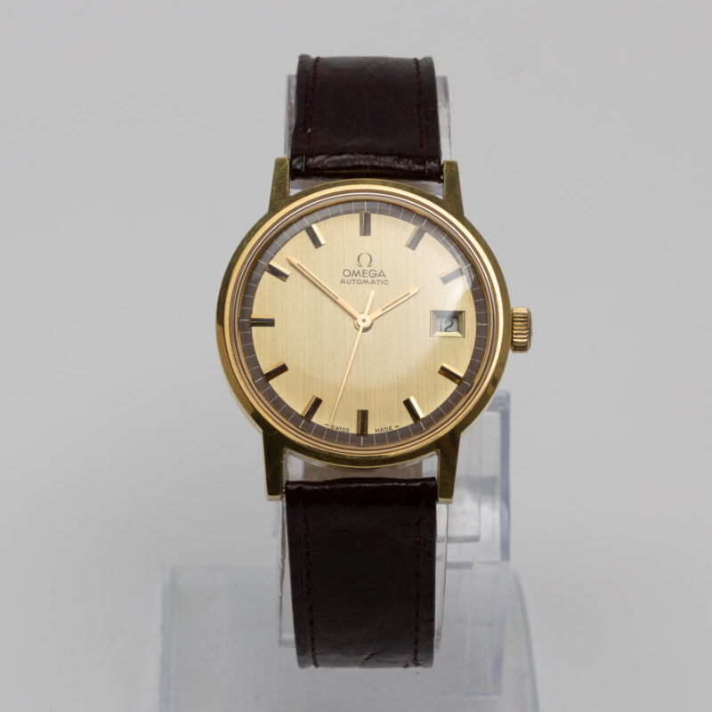 Vintage gold plated Omega date Ref. 166.0098. Automatic movement. Dial with ring.