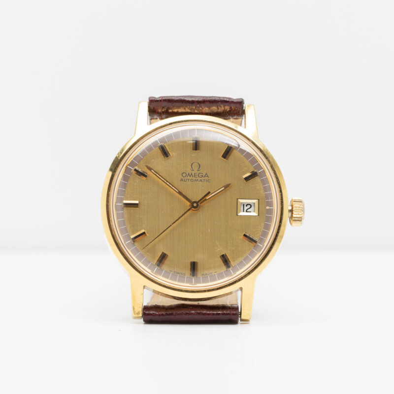 Vintage gold plated Omega date Ref. 166.0098. Automatic movement. Dial with ring.