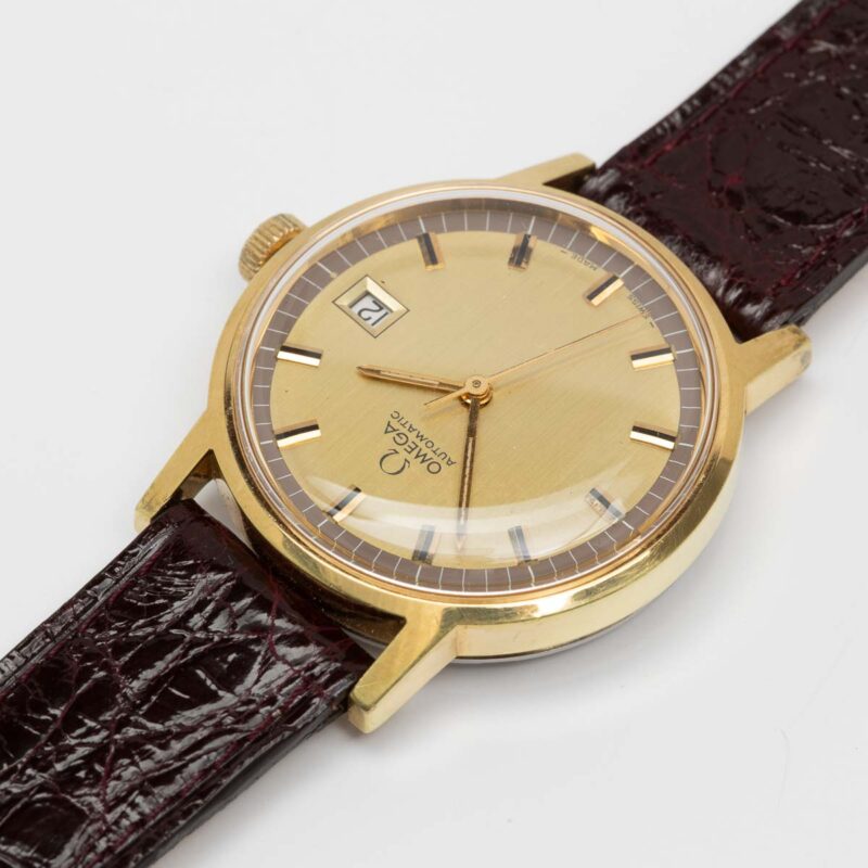 Vintage gold plated Omega date Ref. 166.0098. Automatic movement. Dial with ring.