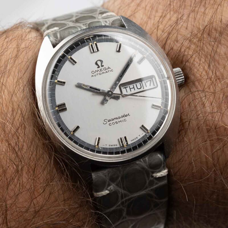 Omega Seamaster Cosmic day/date Cal. 752-1 Ref. 166.036. From 1968. Automatic movement. Dial with blue ring. Steel case.