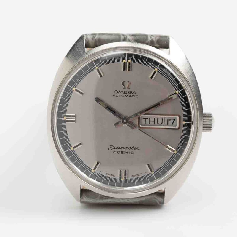 Omega Seamaster Cosmic day/date Cal. 752-1 Ref. 166.036. From 1968. Automatic movement. Dial with blue ring. Steel case. 35 mm size without crown