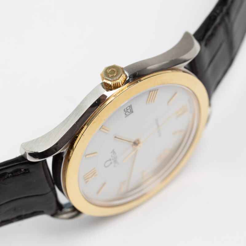 Omega date Cal. 1110 Ref. 166 0295/366 0895. From 1991. Automatic movement. Gold bezel. White dial.