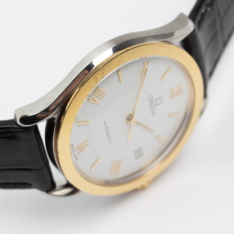 Omega date Cal. 1110 Ref. 166 0295/366 0895. From 1991. Automatic movement. Gold bezel. White dial.