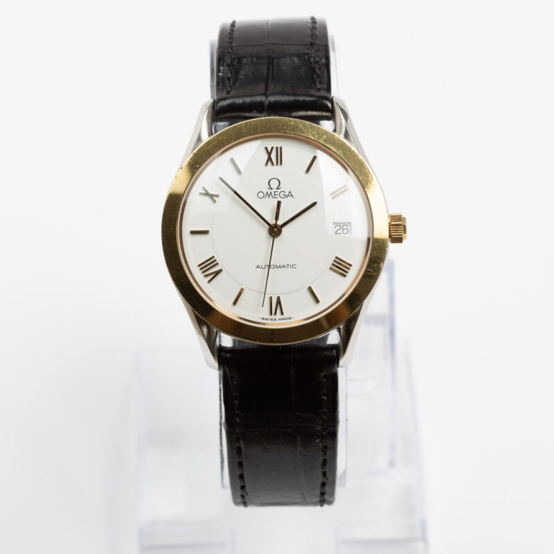 Omega date Cal. 1110 Ref. 166 0295/366 0895. From 1991. Automatic movement. Gold bezel. White dial.