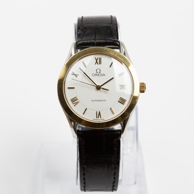 Omega date Cal. 1110 Ref. 166 0295/366 0895. From 1991. Automatic movement. Gold bezel. White dial.