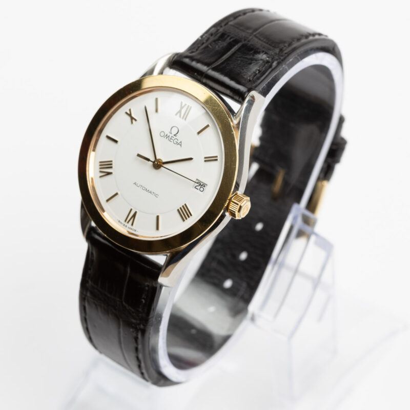 Omega date Cal. 1110 Ref. 166 0295/366 0895. From 1991. Automatic movement. Gold bezel. White dial.