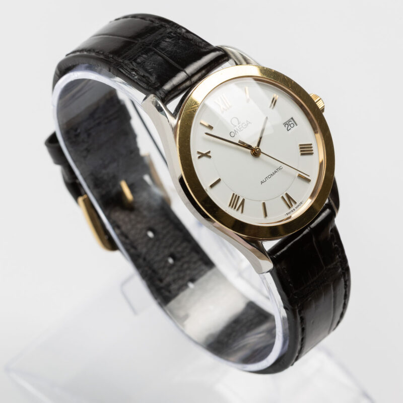 Omega date Cal. 1110 Ref. 166 0295/366 0895. From 1991. Automatic movement. Gold bezel. White dial.