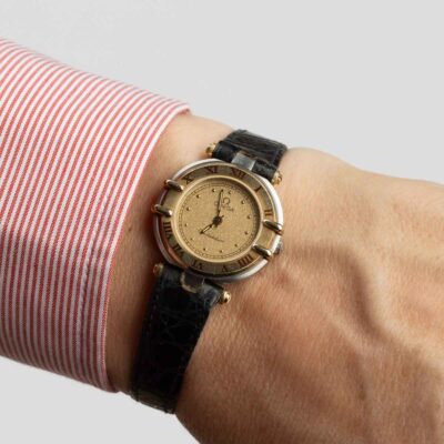 Ladies Omega Constellation Manhattan Cal. 1455 Ref. 595.1080. From 1989. Quartz movment. Gold bezel. Steel case. Sparkle dial.