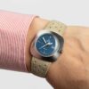 Ladies Omega Genève date Cal. 681 Ref. 566.031. From 1969. Automatic movement. Blue dial. Steel case.