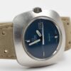 Ladies Omega Genève date Cal. 681 Ref. 566.031. From 1969. Automatic movement. Blue dial. Steel case.