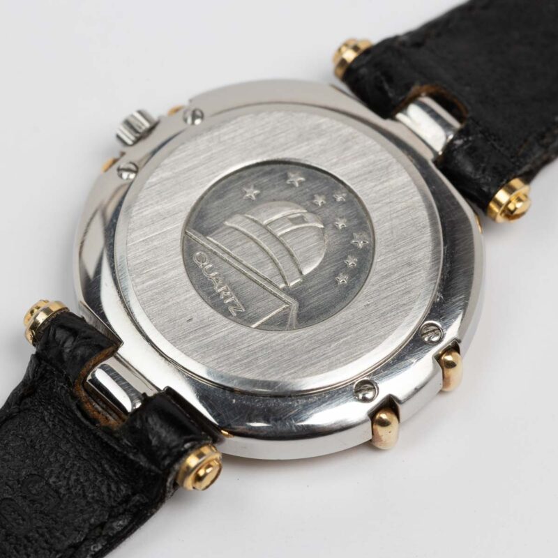 Ladies Omega Constellation Manhattan Cal. 1455 Ref. 595.1080. From 1989. Quartz movment. Gold bezel. Steel case. Sparkle dial.
