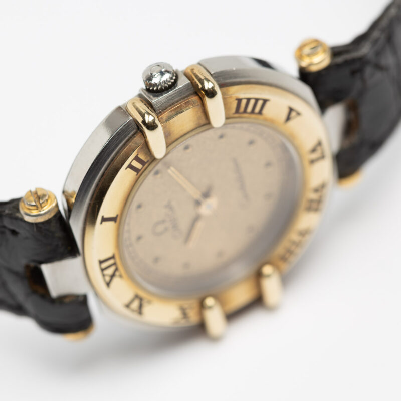 Ladies Omega Constellation Manhattan Cal. 1455 Ref. 595.1080. From 1989. Quartz movment. Gold bezel. Steel case. Sparkle dial.