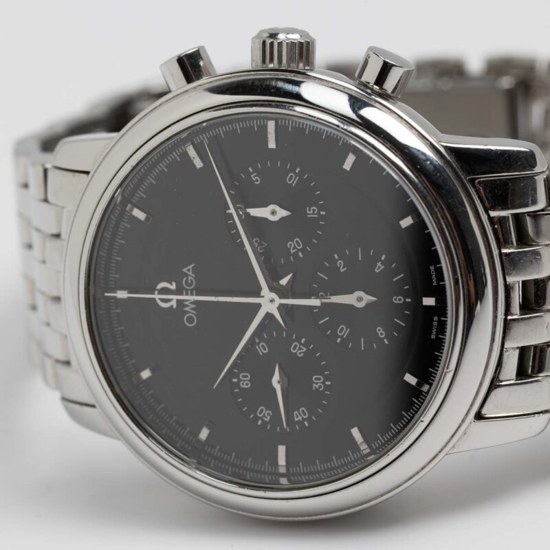 Omega de Ville Chronograph Cal. 861 Ref. 145.0050. From 1985. Manual movment. Steel case. Black dial.